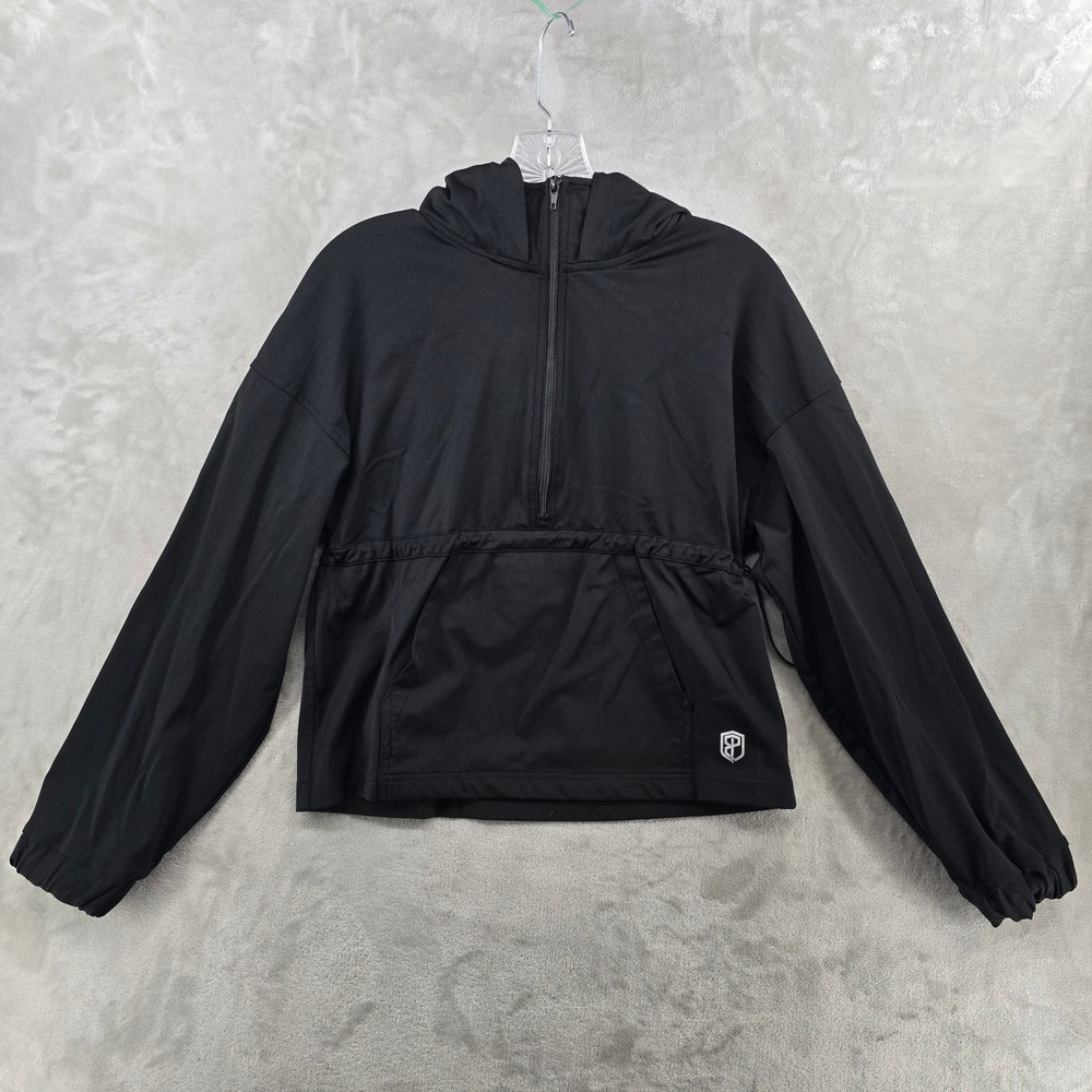 Born Primitive Womens M Cropped Half Zip Hooded Windbreaker Black Jacket